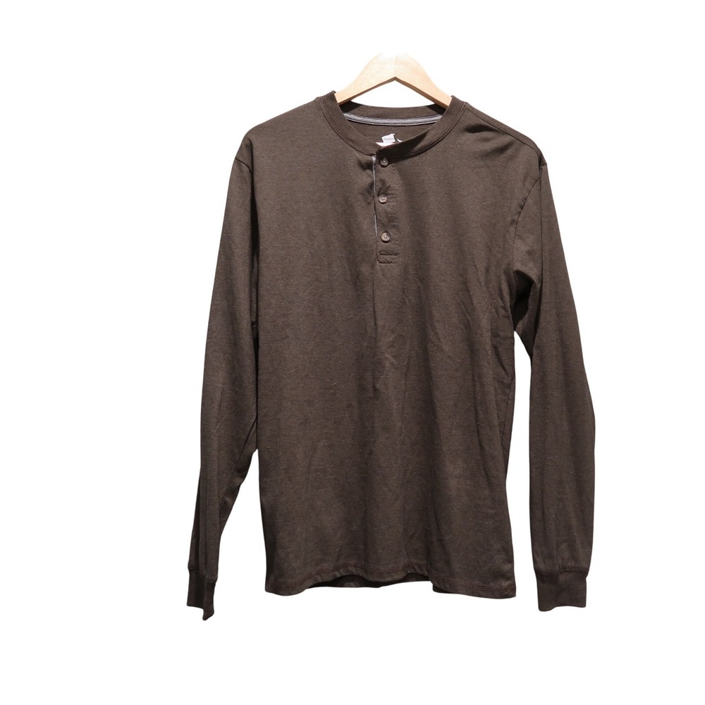 Hanes Beefy-T Mens Green Long Sleeve Henley Shirt Size Medium Cotton Blend